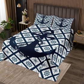 Ghs5728xxy-cg Erosebridal Usq Nautical Anchor Bedding Set Navy Blue Geometric Plaid Quilt Vintage Far