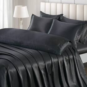 Ersmak210428021 Ersmak 7 Pieces Satin Sheets Set Queen Size Luxury Silky Black Bed She