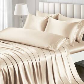 Ersmak210428026 Ersmak 7 Pieces Satin Sheets Set Queen Size Luxury Silky Beige Bed She