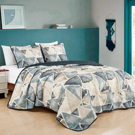 Esca B0fh5mwy49 Blue Triangle Bedspread Set King Size 3-piece Geomeric Quilt