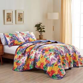 Jb22620k Esca 3-piece Ksana Flower Purple Bedspread Set Orange Floral Quilt King Size
