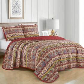 Jb22785q Esca Burgundy Bohemian Paisley Bedspread Set Queen Size - Red 22 Arlo