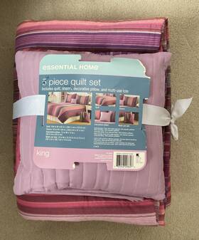 Essential Home 783048098696 4 Piece Set Large Quilt Sham Pillow And Tote New