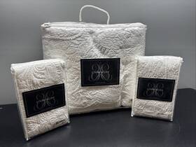 03-1252-5 Ethan Allen Matelasse Full/queen Quilt Boutis 92 X 90 Inch 2 Standard Shams New 2011