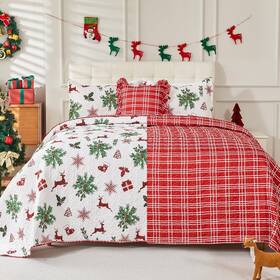 Evenhug 445019278287 King Size Quilt Christmas Theme Bedding Set With Pillow Shams Reversible
