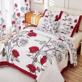 Evenhug 711181992229 Quilt Queen Size Red Rose Bedding Set Floral Bedspread 92 Inch X96