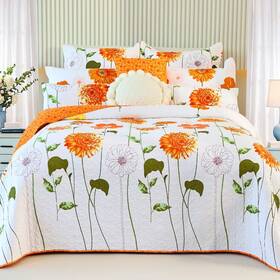 Evenhug 744581608308 100% Cotton Quilt King Size Orange Sunflower Bedding Set Floral Lightweight Q