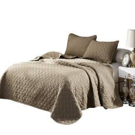 8541803908 Everest Supply Oversize Queen Stitched Taupe Color Quilted Flower Design Bedspread Coverlet