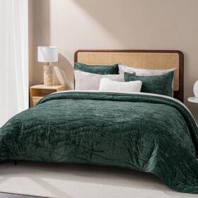 101011358 Evergrace Luxury Velvet Quilt King Size Ultra Soft Wave Crushed Bedding Set Li