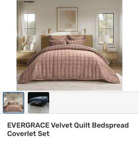 Evergrace 753947687789 3 Pieces Luxurious Velvet Quilt Queen Size Ultra Soft Coverlet Set