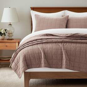 Evergrace 850066940778 Evergracehome 100% Cotton Box Stitch Quilt Bedding Set Queen Size 3 Pieces New