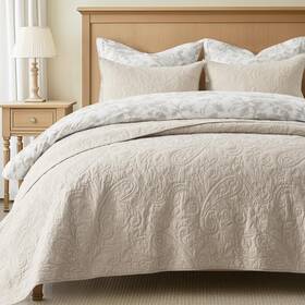 Evergracehome 850066940341 Evergrace 100% Cotton Paisley Quilt Set King Size 3 Piece Prewashed Li