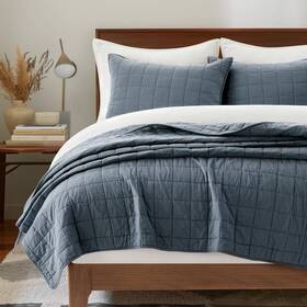 Evergracehome 850066940808 100% Cotton Box Stitch Quilt Bedding Set King Size 3 Pieces Garment-washed L