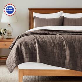 Eg250200 Evergracehome Cotton Box Stitch Quilt Bedding Set King 108 X 96 3 Pieces Cocoa Brown Size