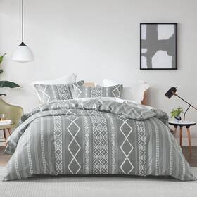 Ewlinens 658361811843 Boho Duvet Cover Queen Size - Gray Geometric Bedding Set