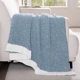 Bk-bbrhs6080-sb Exclusivo Mezcla Twin Size Knit Blanket For Bed 60 Inch X80 Heather Blue