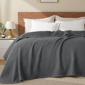 Bk-ctb90104-dg Exclusivo Mezcla 100% Cotton Waffle Weave Blanket King 90 Inch X104 Dark Grey