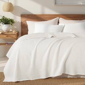 Bk-ctb9090-wt Exclusivo Mezcla 100% Cotton Waffle Weave Blanket Queen 90 Inch X90 White