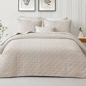 Qs-06-qpbone Exclusivo Mezcla Quilts Queen Size Bedding Set With Stitched Grid Pattern Lightweight Brich B