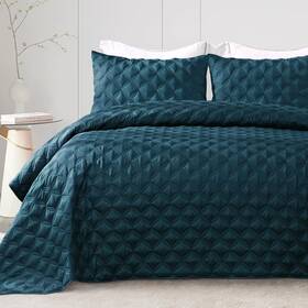 Qs-08-kpb Exclusivo Mezcla King Quilt Set 3 Pieces Lightweight Quilts Soft Quilted Bedspreads Navy Blue
