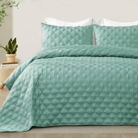 Qs-08-kpgreen Exclusivo Mezcla King Quilt Set 3 Pieces Lightweight Teal Green Geometric Bedding All Seasons