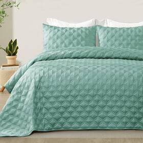 Qs-08-qpgreen Exclusivo Mezcla Full Queen Quilt Set 3 Pieces Lightweight Quilts Soft Quilted