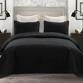 Qs-11-bkt Exclusivo Mezcla Twin Quilt Set Reversible Lightweight Bedspread With Sham Black 68 Inch X88