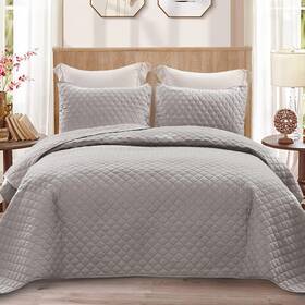 Qs-11-lgk Exclusivo Mezcla Reversible King Size Quilt Bedding Set With Pillow Shams Light
