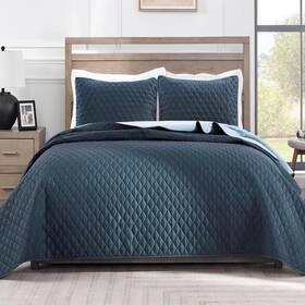 Qs-11-nk Exclusivo Mezcla King Size Reversible Quilt Set With Pillow Shams Navy Blue 104x96