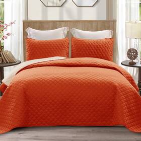 Qs-11-tbo Exclusivo Mezcla Reversible Twin Quilt Bedding Set Soft 68 Inch X88 Burnt Orange