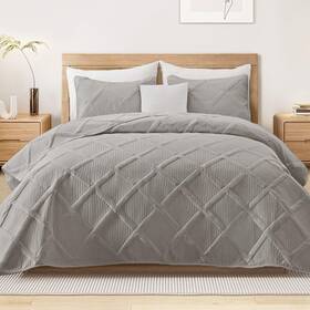 Qs-12-klg Exclusivo Mezcla King Quilt Set Light Grey Quilts Bedding With 2 Pillow S