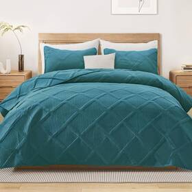 Qs-12-qdt Exclusivo Mezcla Quilt Set Queen Size Soft Modern Striped Teal Full Bedding