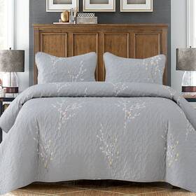 Qs-13-agrey-k Exclusivo Mezcla Reversible Boho Quilt Set King Size 3 Pieces Flowers Grey All Season Bedspre