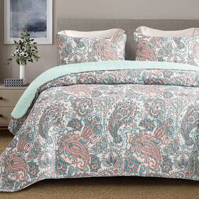 Qs-14-kpb Exclusivo Mezcla Reversible Boho Quilt Set King 3-piece Floral Bedspread Soft Coverlet With Shams