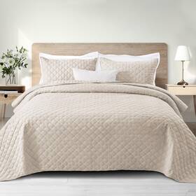 Qs-15bx-kbo Exclusivo Mezcla Soft Quilt Set King Size 3 Pieces Lightweight Quilts Brich Beige Bedspreads
