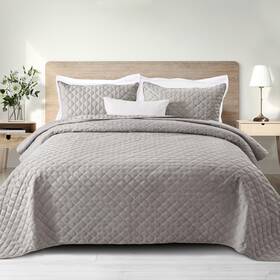 Qs-15bx-qlg Exclusivo Mezcla Soft Quilt Set Queen 3-piece Light Grey Bedspread Grid Pattern
