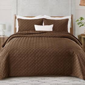 Qs-15wv-qbr Exclusivo Mezcla Soft Quilt Set Queen Full Size 3 Pieces Lightweight Quilts Brown Bedspreads