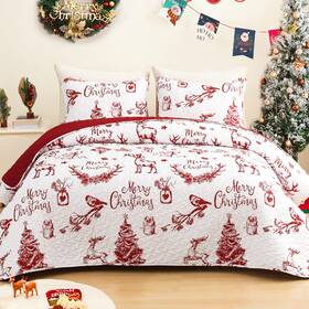 Quilt13-rd-q Exclusivo Mezcla Christmas Quilts Queen Size Red Reversible Bedspread Lightweight Coverlet Wi