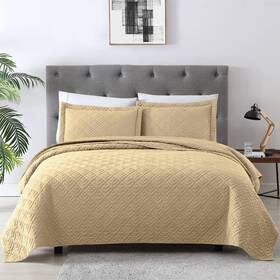 Exq Home 313114642609 Quilt Set Full/queen Size Camel 3 Piece Lightweight Soft Coverlet Moder