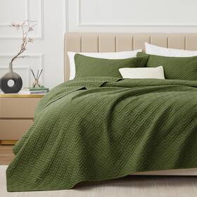 Exq Home 445041778793 Quilt Set Full Queen Size Forest Green 3 Piece Lightweight Soft Coverlet Modern