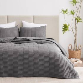 Exq Home 753318353718 Quilt Set King Size Grey 3 Piece Lightweight Coverlet Modern Style Stitched Q