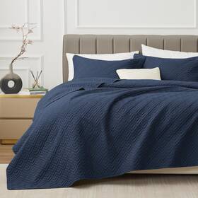 Exq Home 793707918692 Quilt Set Twin Size Navy 2 Piece Lightweight Soft Coverlet Modern Style Squar