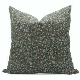 Hc-grn-pl-14x36 Fabritual Floral Block Print Pure Linen 14x36 Inch Throw Pillow Case Cushion Cover For