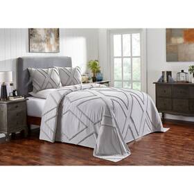 Fabstyles 779155317270 Arizona Chenille Tufted Cotton 3 Piece Bedspread Grey King