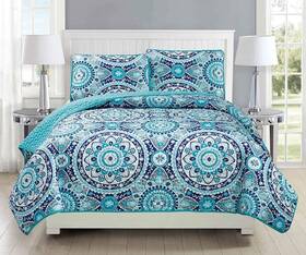 Fancy Linen 635309781857 Collection 3pc Quilted Bedspread Set Coverlet Over Size Full/queen Turqu