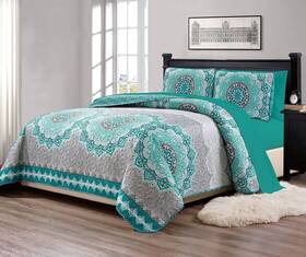 Fancy Linen 635309800404 Collection 7 Pc Over Size Quilted Bedspread With Matching Sheet Set Med