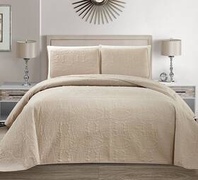 Fancy Linen 635309803740 Collection 3 Piece King/california King Beige Bedspread Set Sized 118 Inch X 1