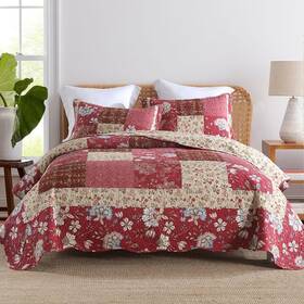 Fancy Linen 791137563826 3pc King Reversible Quilted Bedspread Vintage Look Floral Patchwork Purple Red