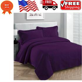 5949395 Fancy Linen Llc 3 Pc Microfiber Coverlet Set Solid Dark Purple Queen/full New