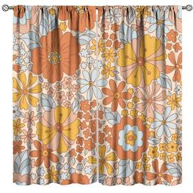 Faotely 834799999279 Retro 70s Floral Curtains Hippie Summer Groovy Power Flower Boho Funky Blacko